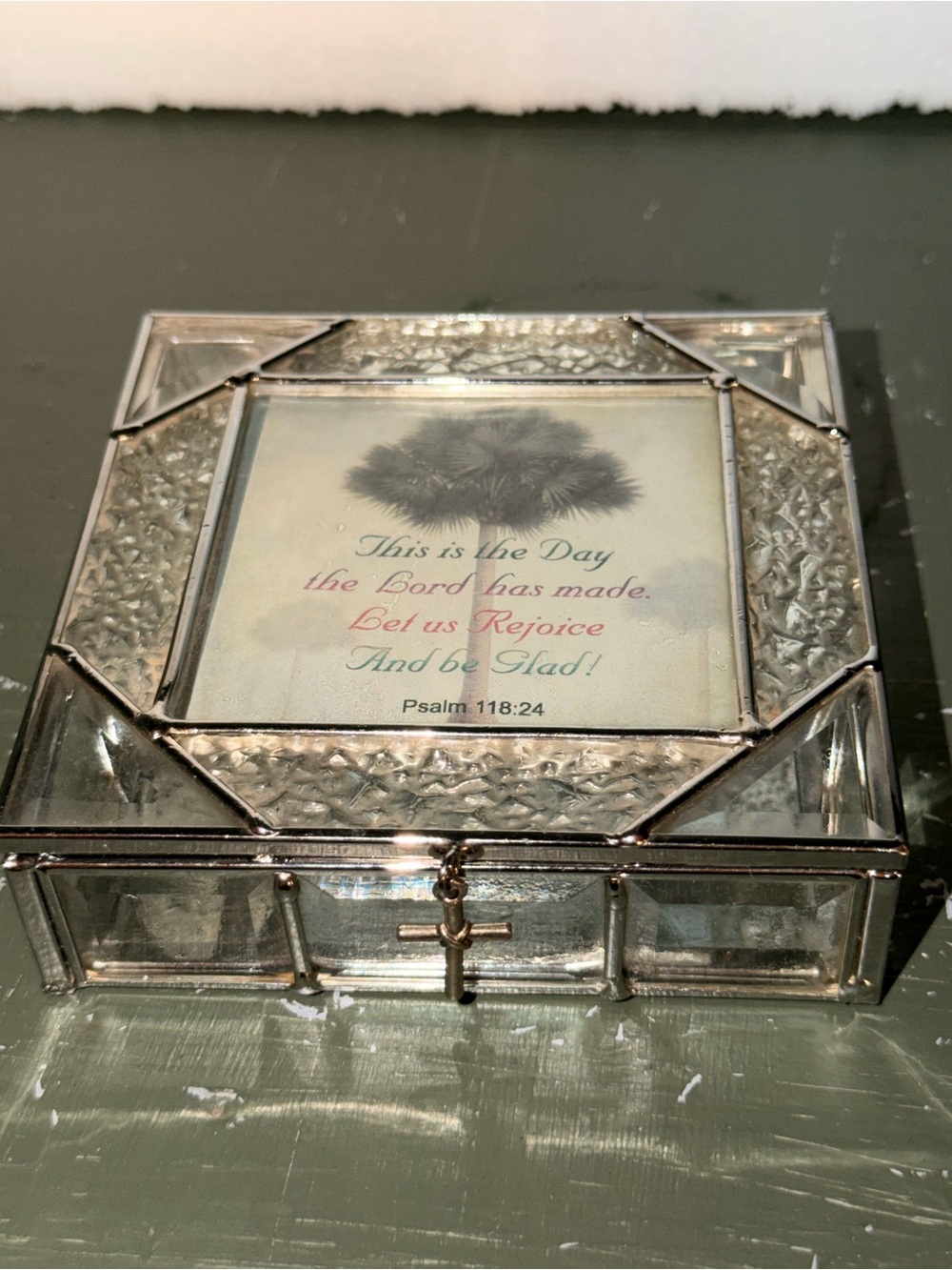 Trinket Box Lidded Jewelry Chest, Metal & Glass, Mirror. Photo Holder